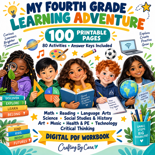 My Fourth Grade Learning Adventure | 100-Page Printable Workbook with Answer Keys